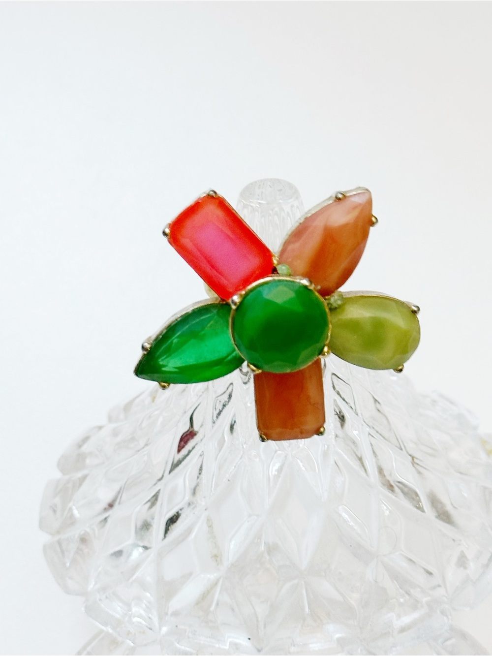 kate spade Multicolor Floral Cocktail Ring - Green, Coral, Pink